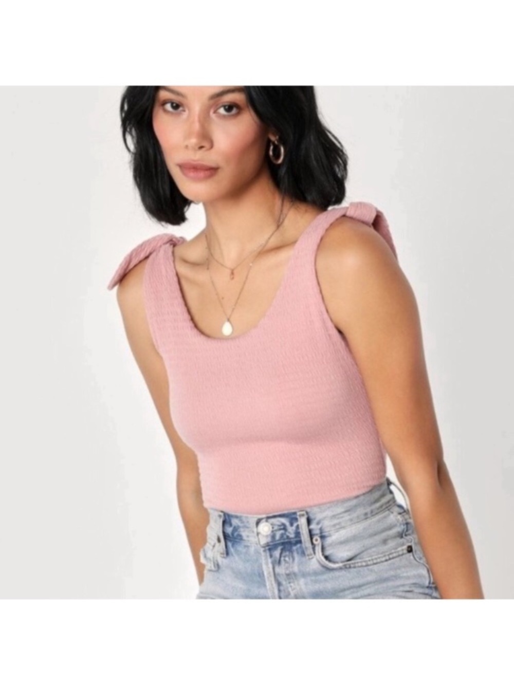 Lulu's Blush Pink Faux Tie-Strap Knit Crop Tank